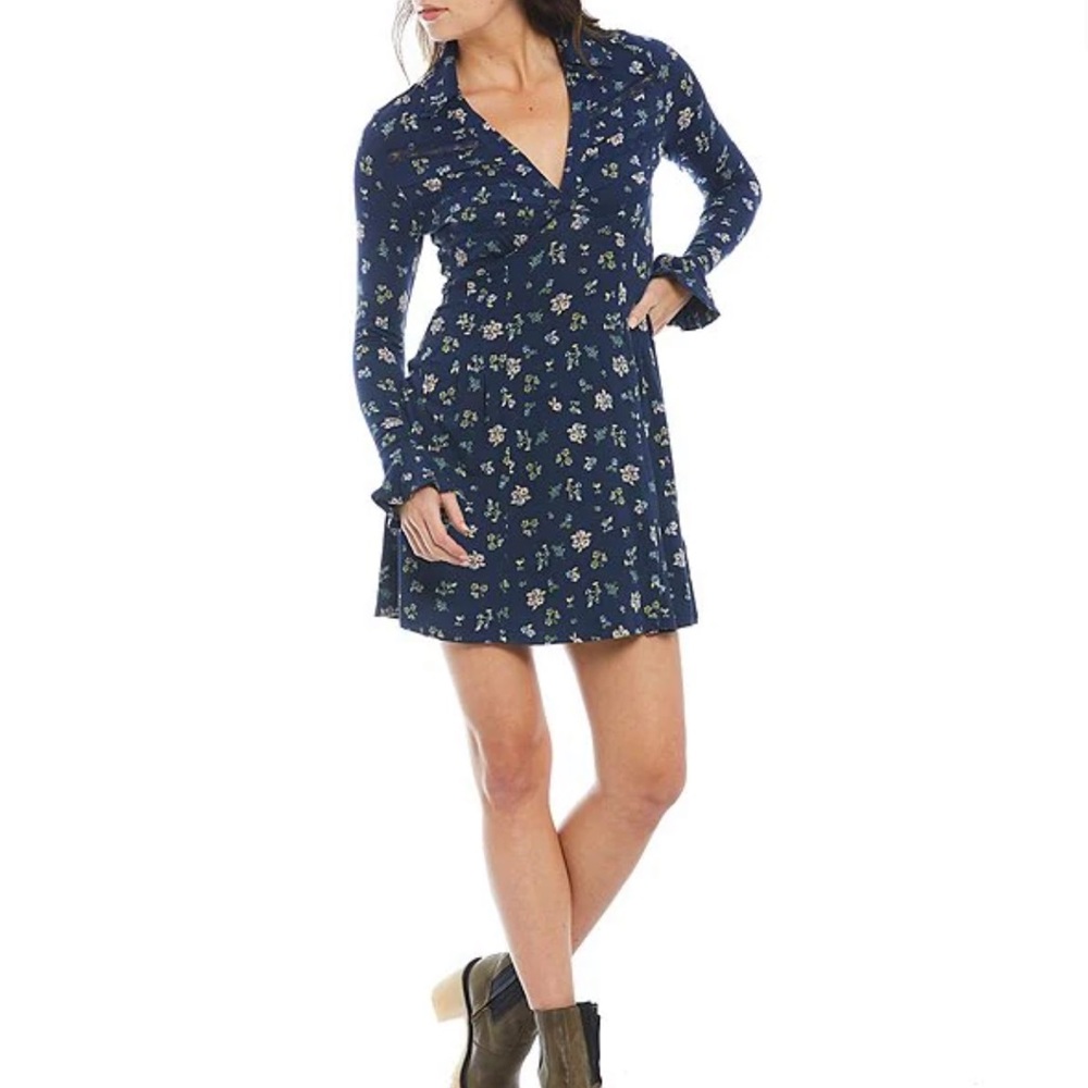 Free People Good Days long sleeve mini dress in dark combo